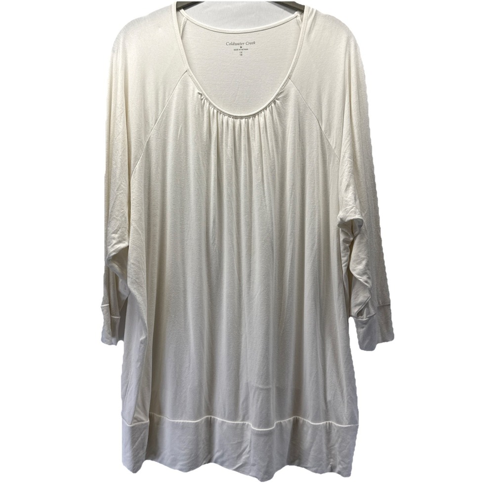 Coldwater Creek Women's Top Size 1X Ivory Tunic 3/4 Sleeve Stretch Knit Pullover